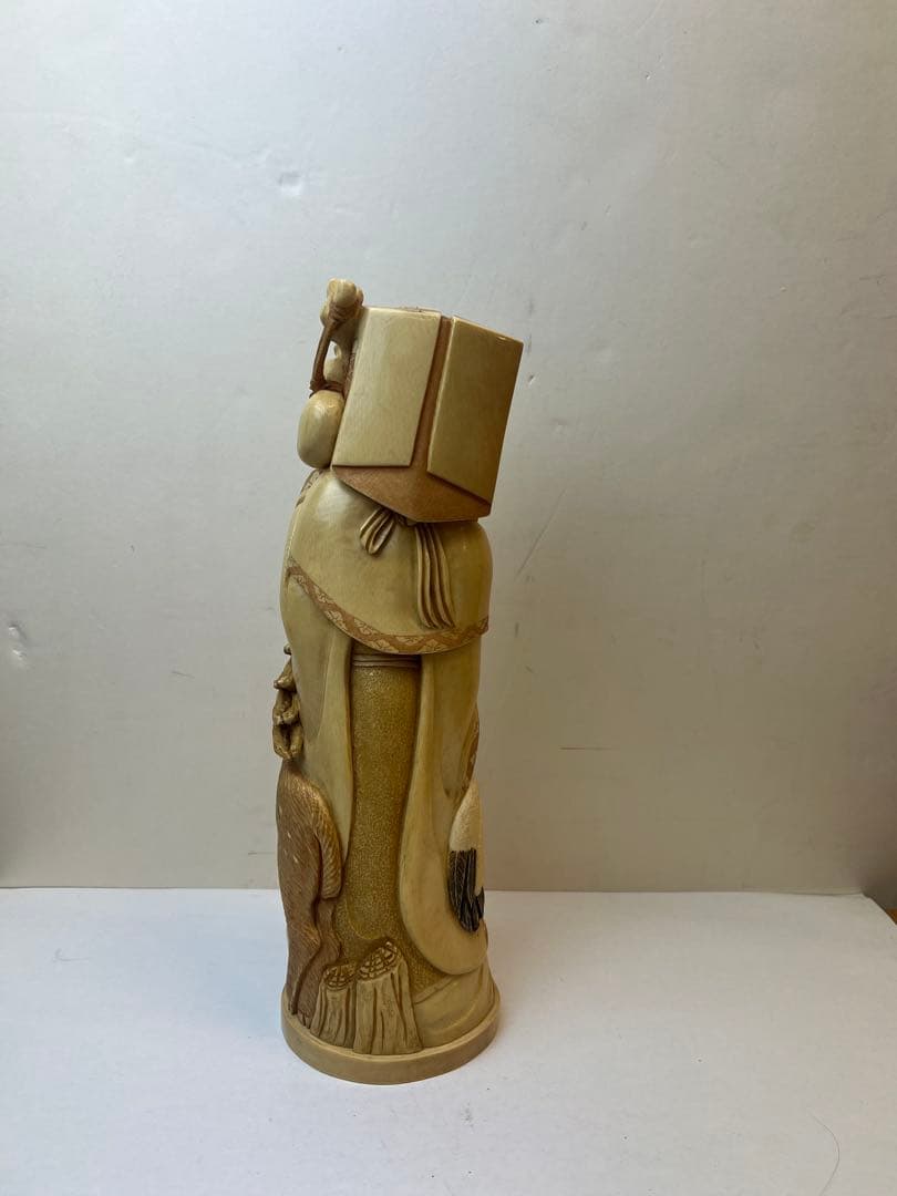 美品　玉泉作　極上鶴寿老置物　1800g