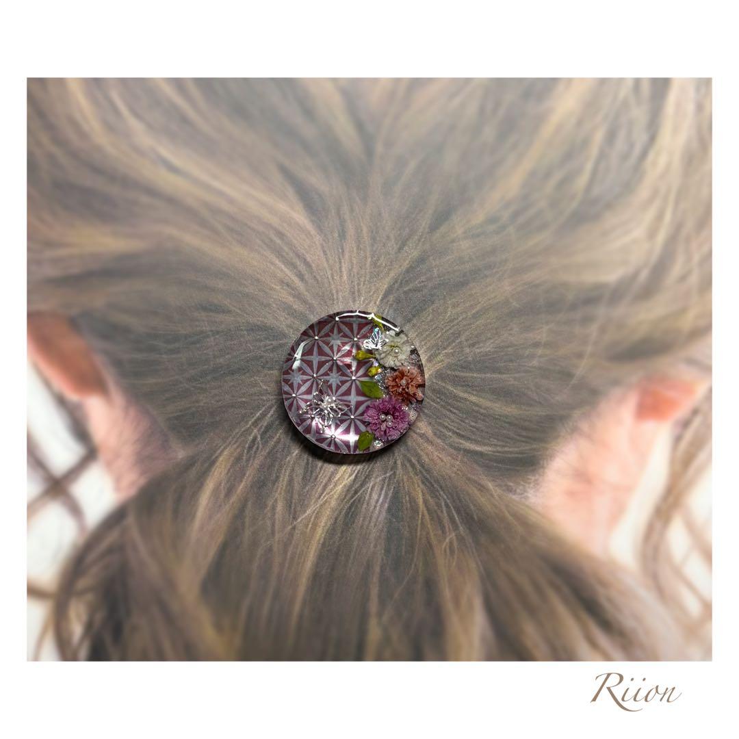 no.1193✧︎*ドライフラワー切子柄デザインレジンヘアゴム✧︎*