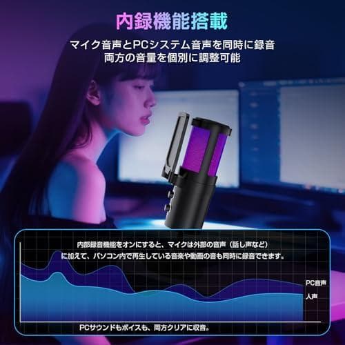 コンデンサーマイク PC マイク ゲーミングマイク USB マイク 192kHp