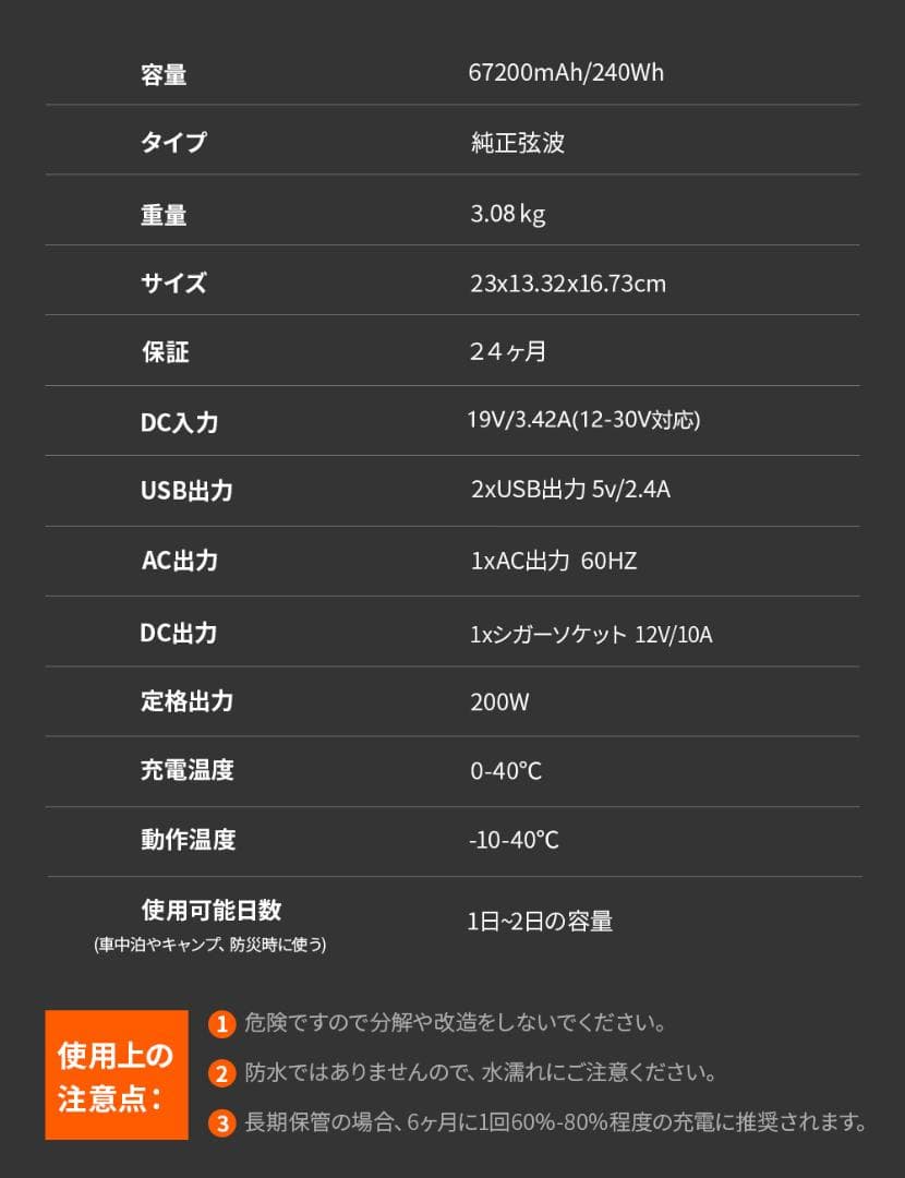 0907純正弦波 Jackery ポータブル電源 67200mAh/240Wh