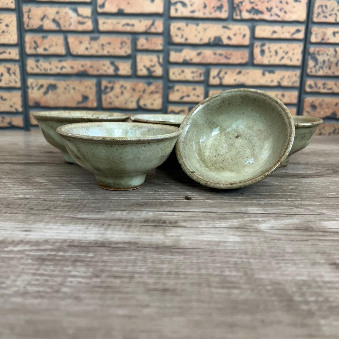 D-4 【味わいある和陶器】手作り 小鉢 5客セット 豆鉢 お猪口 貫入 古道具