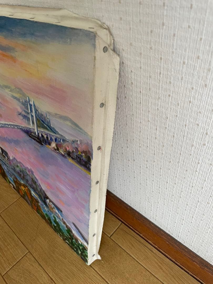 油彩画　油絵　風景画　瀬戸大橋の朝　F８号