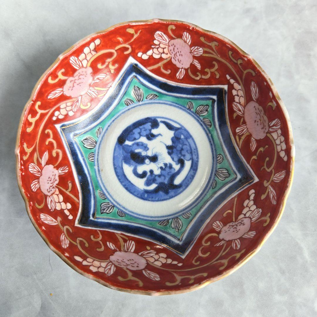 古伊万里 色絵 染付 龍 深皿 小皿 江戸時代 骨董 アンティーク 金継ぎ