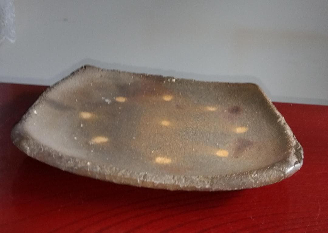 越前焼の名工　白越不朝（塩越窯）自然灰釉究極美逸品灰釉美四方角中盛皿No:6