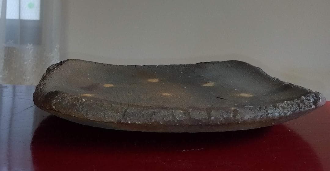 越前焼の名工　白越不朝（塩越窯）自然灰釉究極美逸品灰釉美四方角中盛皿No:6