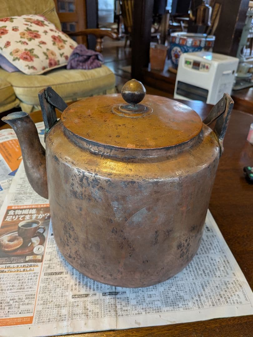 銅製 茶道具 丸型ポット 蓋付き