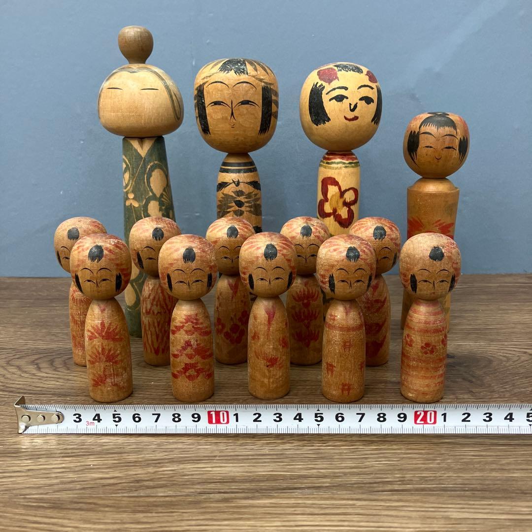 D-2 昭和レトロ 伝統工芸 こけし 14体セット まとめ売り 郷土玩具 木彫