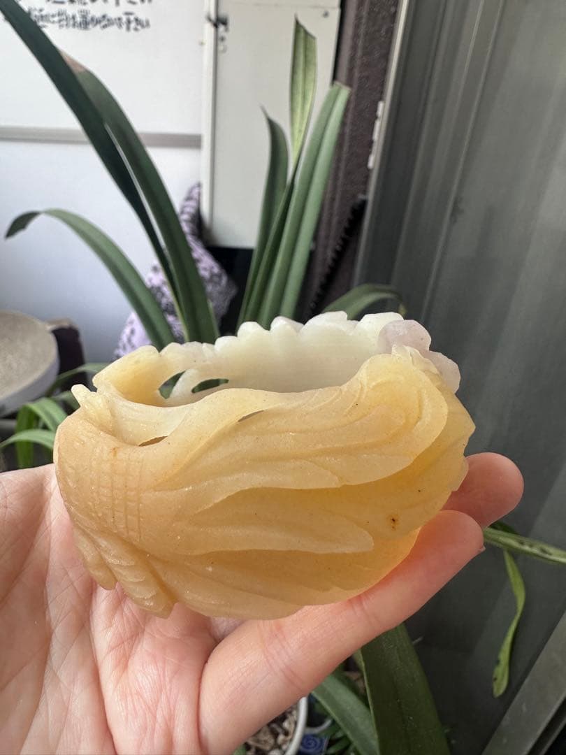 小　鳳穿牡丹　芋泥啵啵 原石彫刻バングル　シャー太翠バングル　天然石