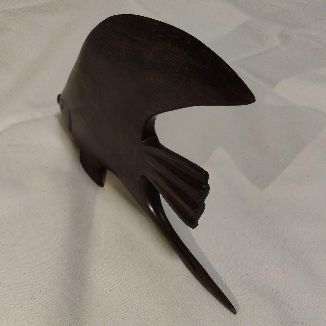 天然木 木彫 エンゼルフィッシュ 約23cmx約13cm 美品