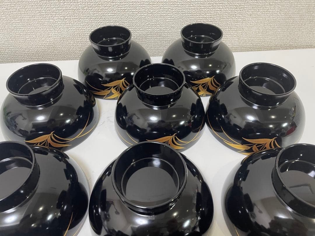 【現状品】漆器 黒塗 会津塗 金彩 花柄 割烹 吸物椀 蓋付き椀 10個セット