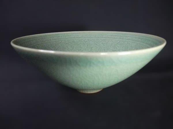 高麗青磁 青珍 梁命煥 韓国伝統作家 茶碗 茶道具 抹茶茶碗 共箱