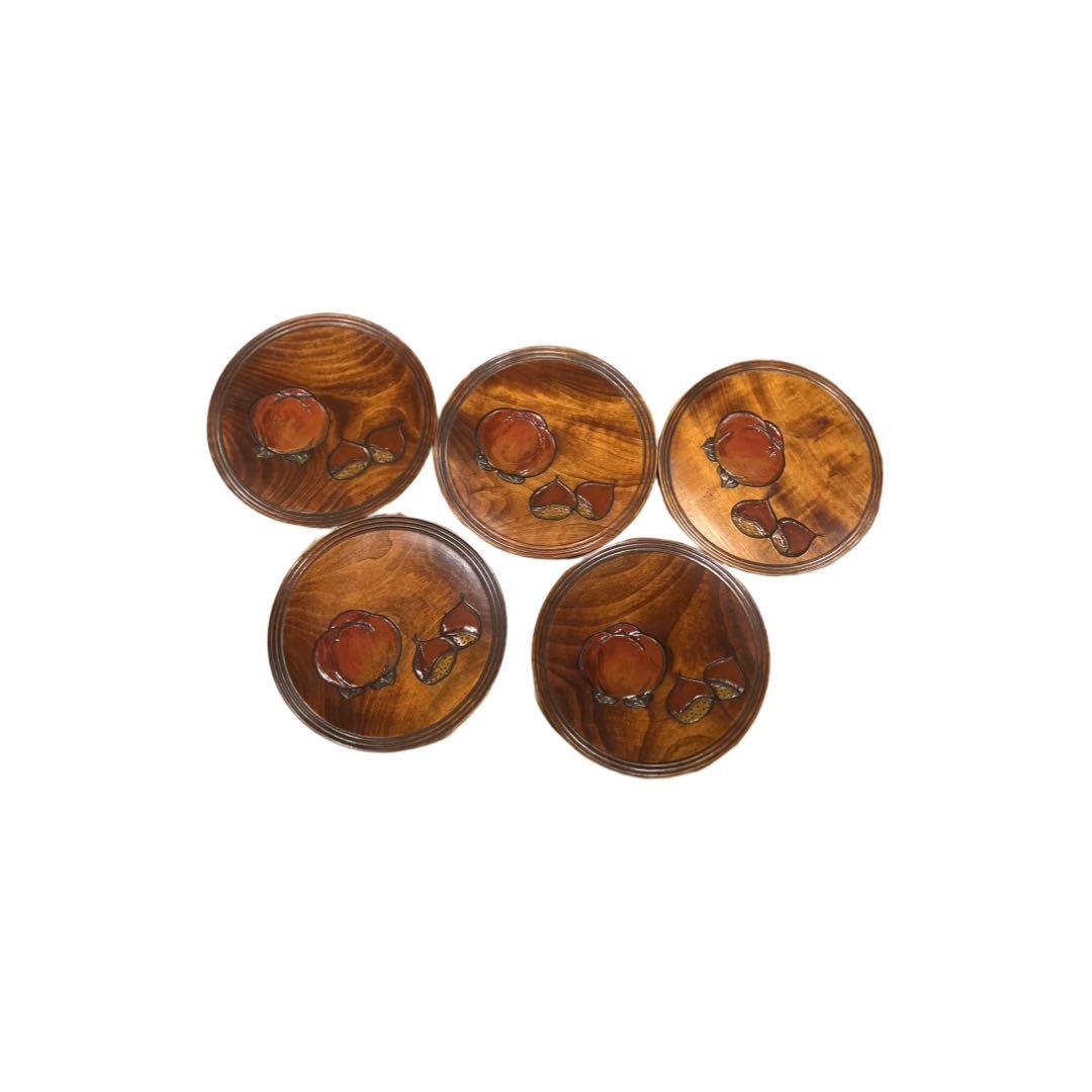 【極美品】鳥城彫　茶櫃　岡山特産　お盆　工芸品　茶道具　7点セット
