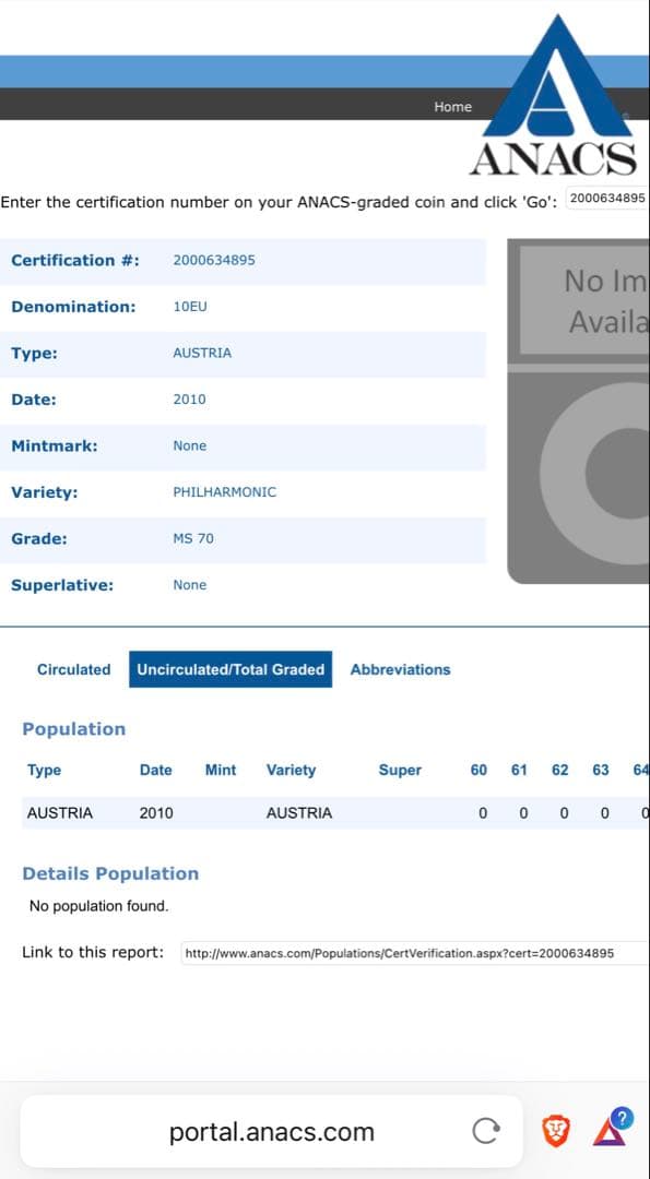 【最高鑑定】2010年 オーストリア ウィーン 1オンス 銀貨 MS70 純銀