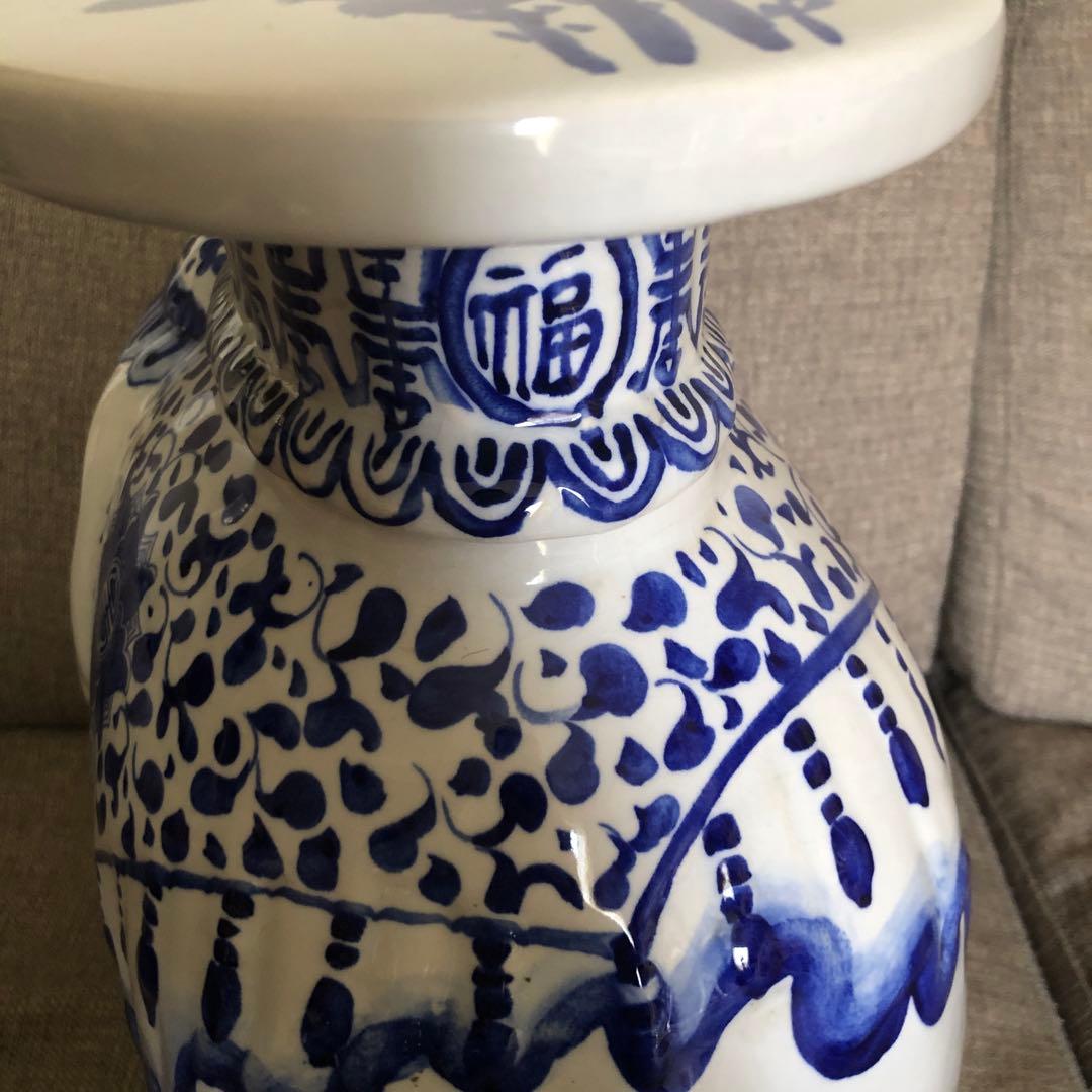 アジアン 陶器 象 置物 インテリア 花台 華図 染付 ガーデニング 花瓶置き