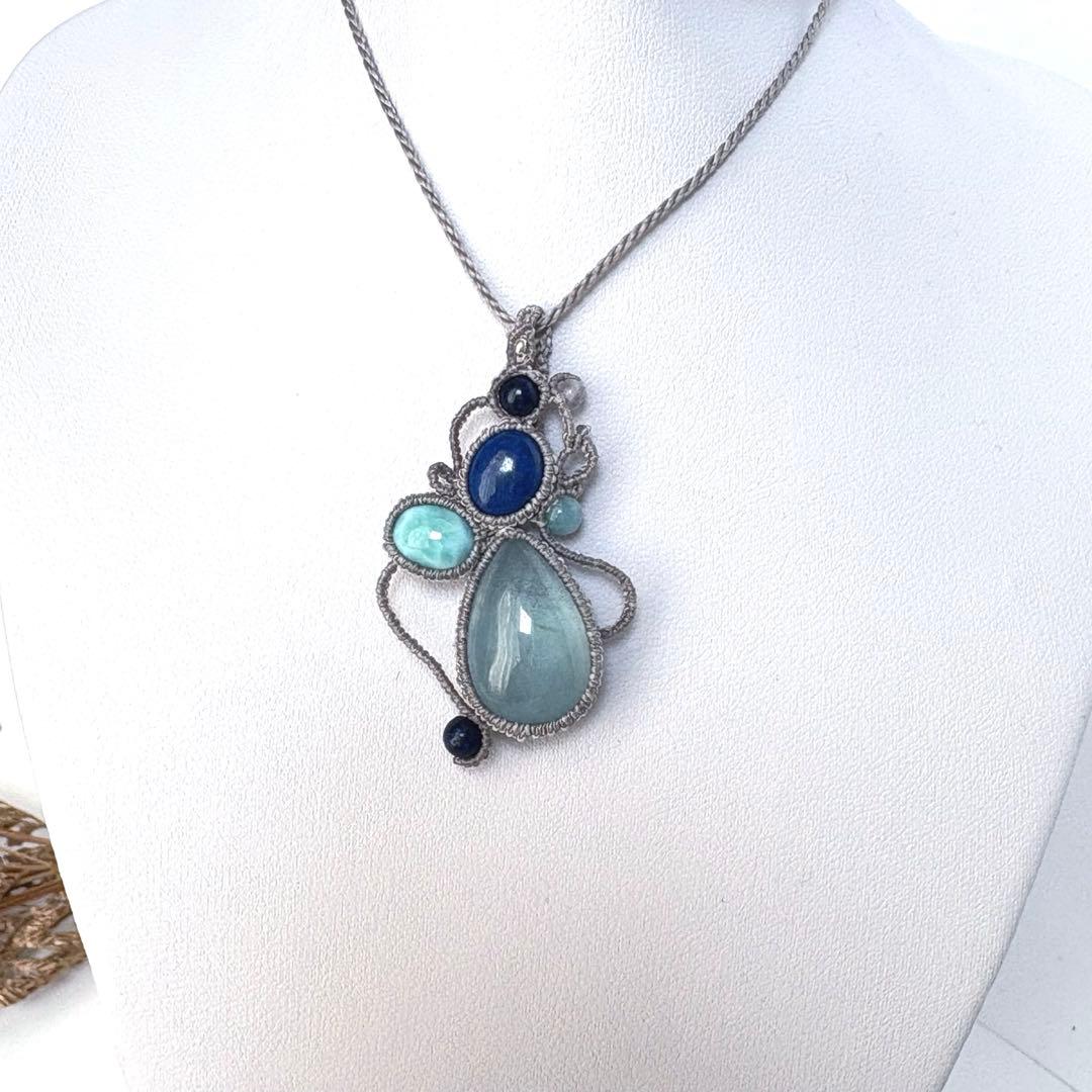 Sale♡アクアマリン×ラリマー×ラピスラズリのマクラメネックレス