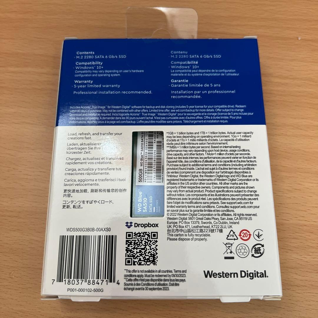 内蔵型SSD WD Blue SA510 500GB M.2 2280 SATA SSD