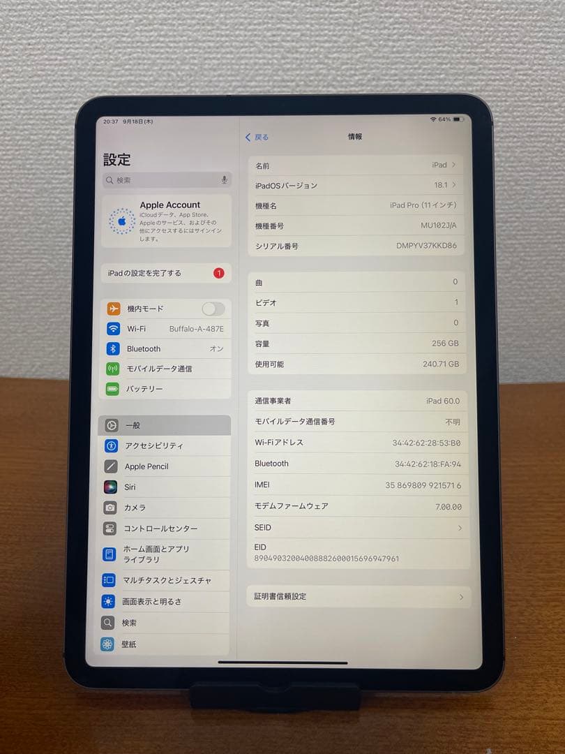 iPad Pro 11 (第1世代) 256GB WiFi + セルラー