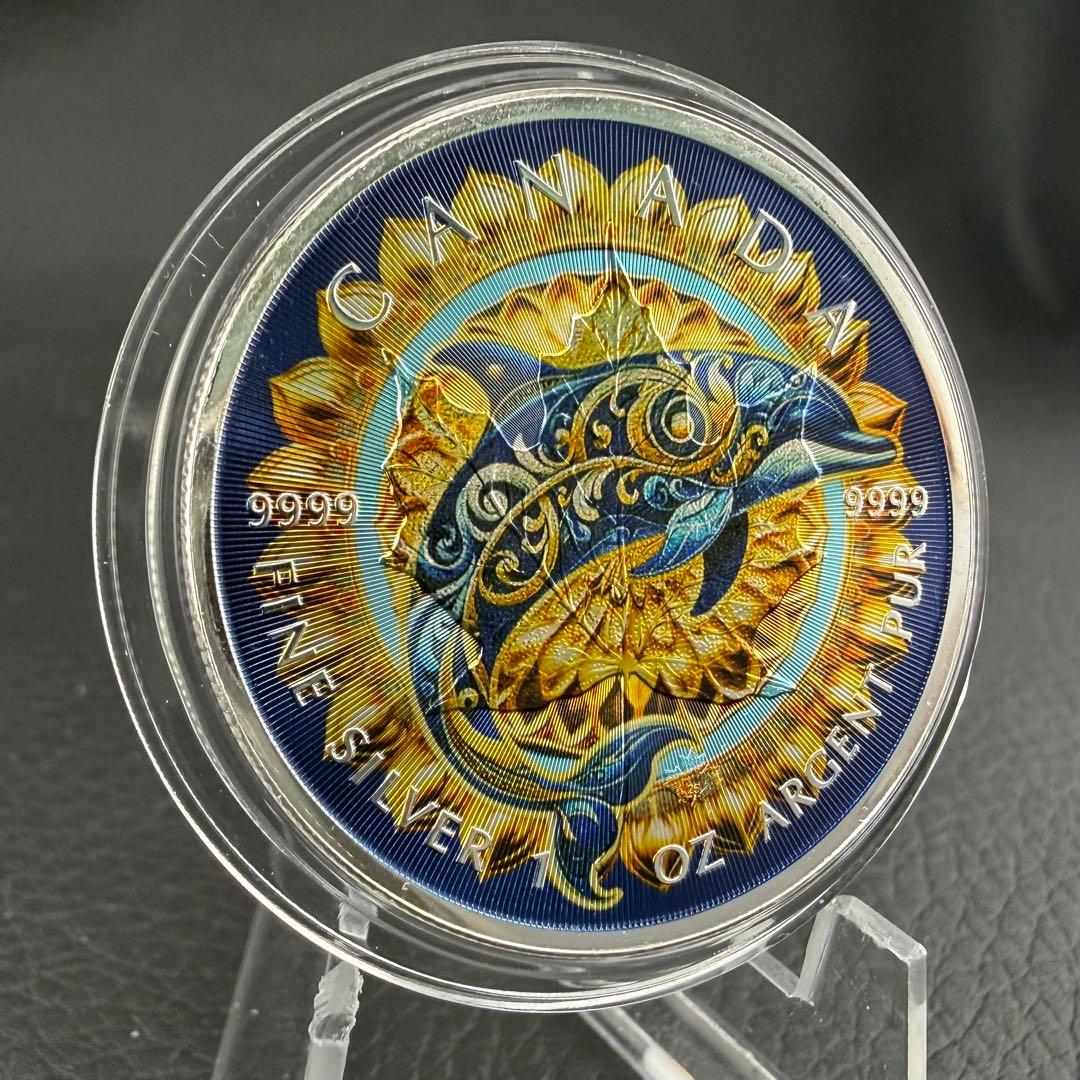 メイプルリーフ 銀貨 カラー マンダラドルフィン イルカ 曼荼 1オンス 1oz