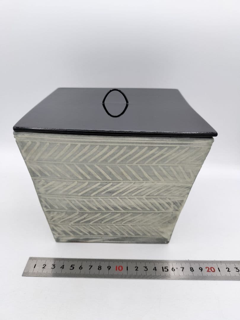 c113 水指 四方三島 角　宮田豊 木箱 茶道具 古物
