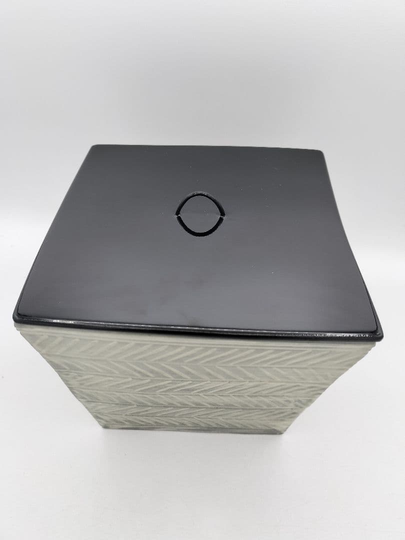 c113 水指 四方三島 角　宮田豊 木箱 茶道具 古物