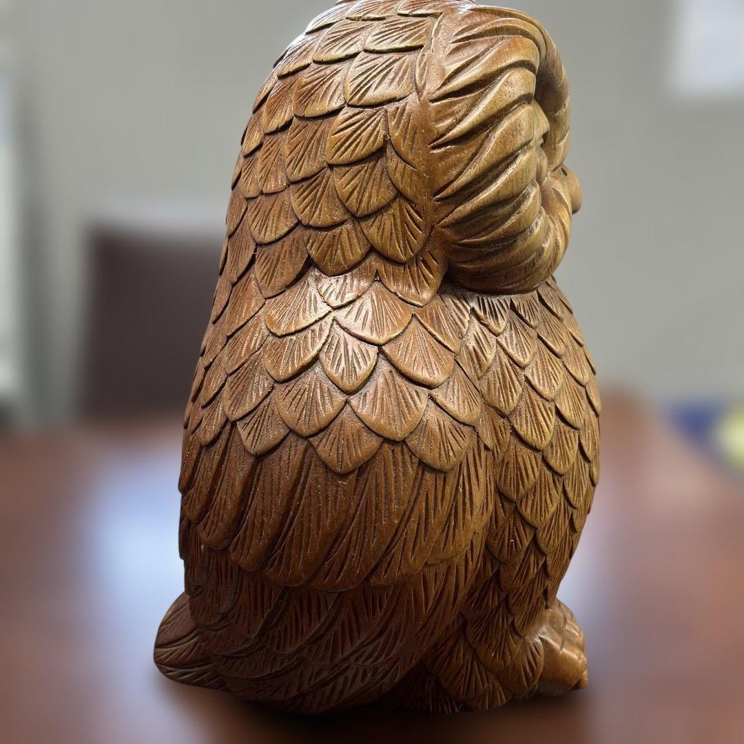 木製フクロウ彫刻 約37cm
