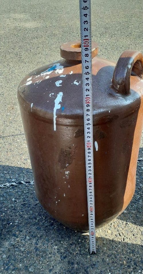 ③アンティーク陶器 甕(かめ) 醤油甕 酒造 上部口は細め 持ち手あり、希少