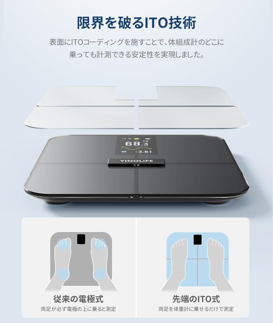 YINOLIFE 体重計 体組成計 FI2428LBF スマホ連動 体脂肪計