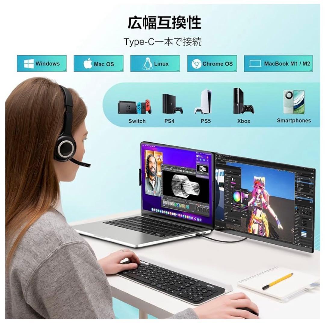 モバイルモニター 15.6インチ デュアルディスプレイ セカンドディスプレイ