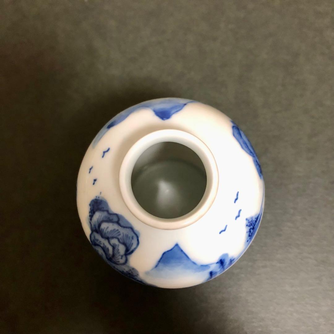 景徳鎮 染付山水絵茶入 共箱 茶道具