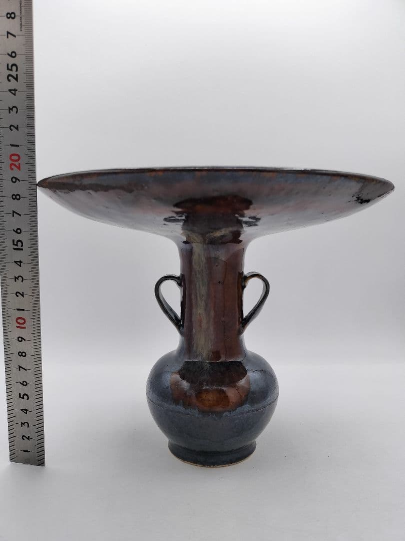d051 耳付花入 志戸呂 廣前心斎　木箱 茶道具 古物