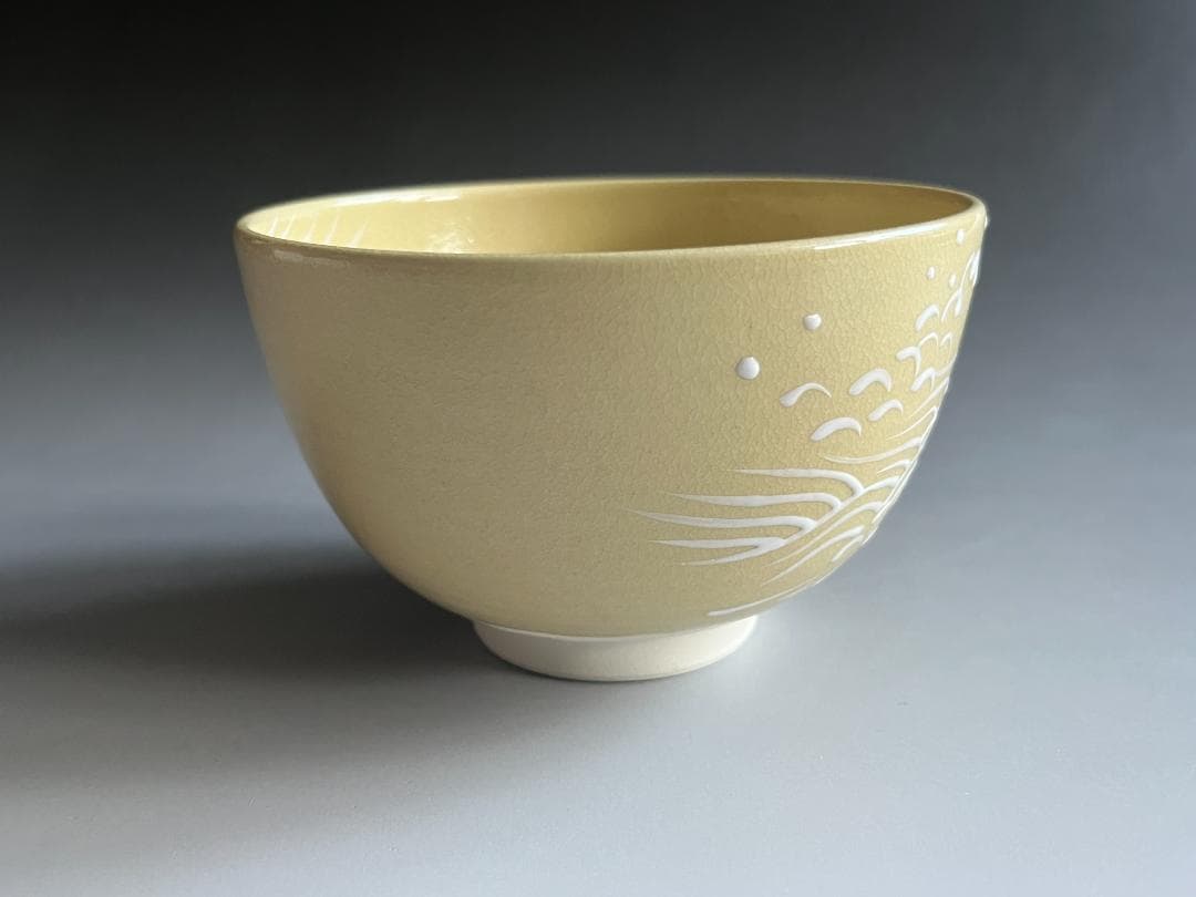 加藤永山　色絵茶碗　波千鳥　茶道具