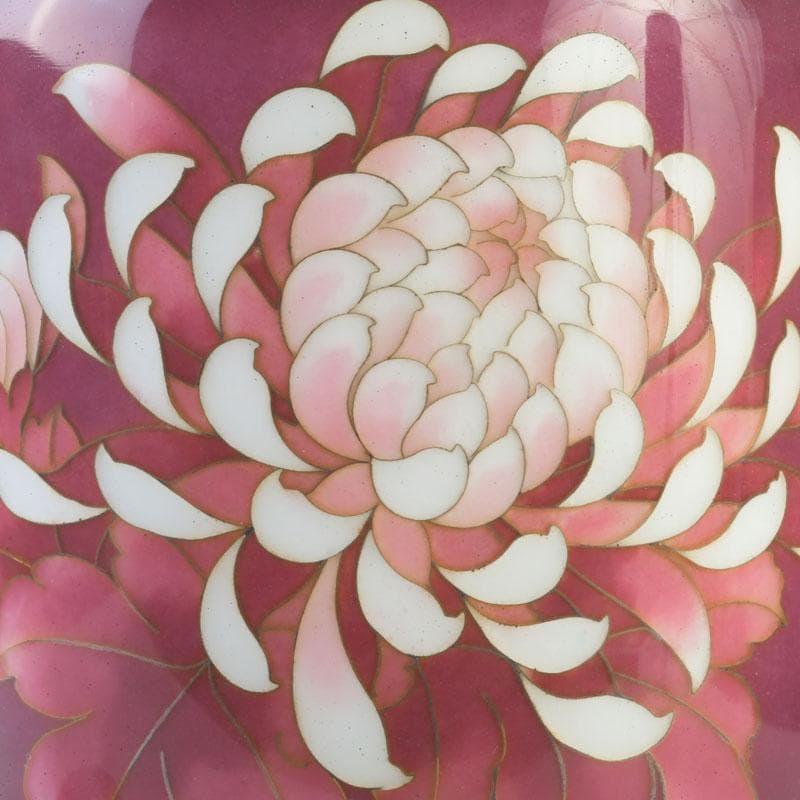 七宝焼　紫釉　菊文　花瓶　唐木台付　共箱　V　9946