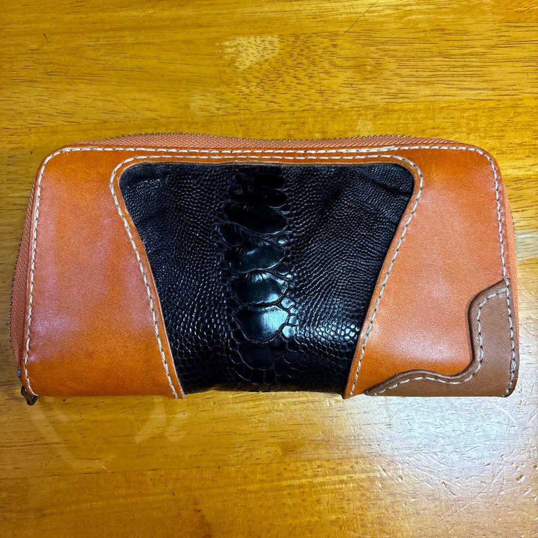 ハンドメイド レザー 長財布 茶色と黒