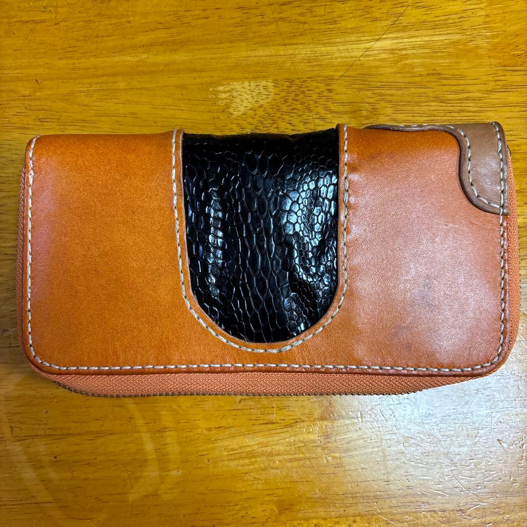 ハンドメイド レザー 長財布 茶色と黒