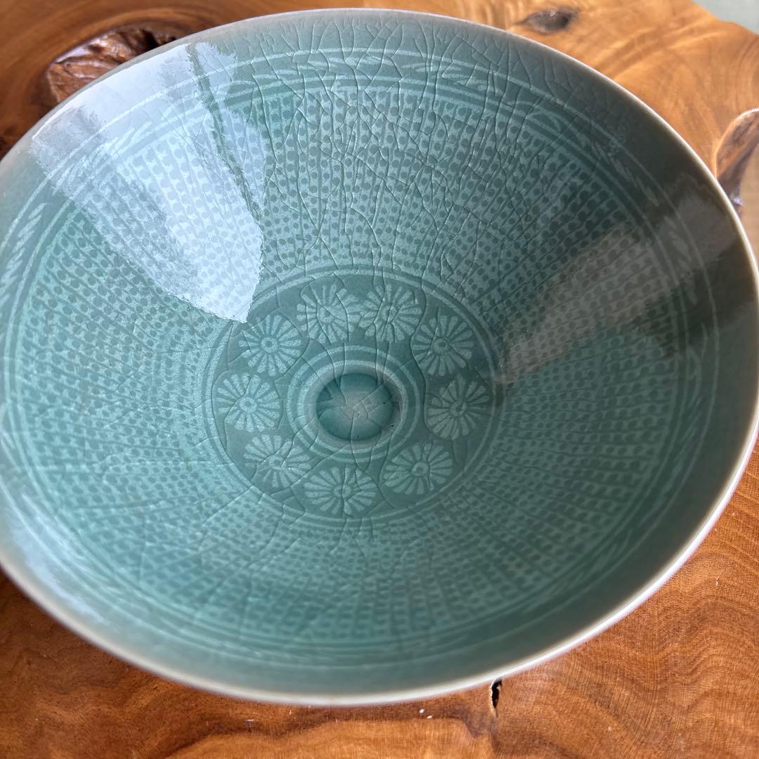高麗青磁茶碗 作家物 共箱 抹茶碗 茶道具 （113t）