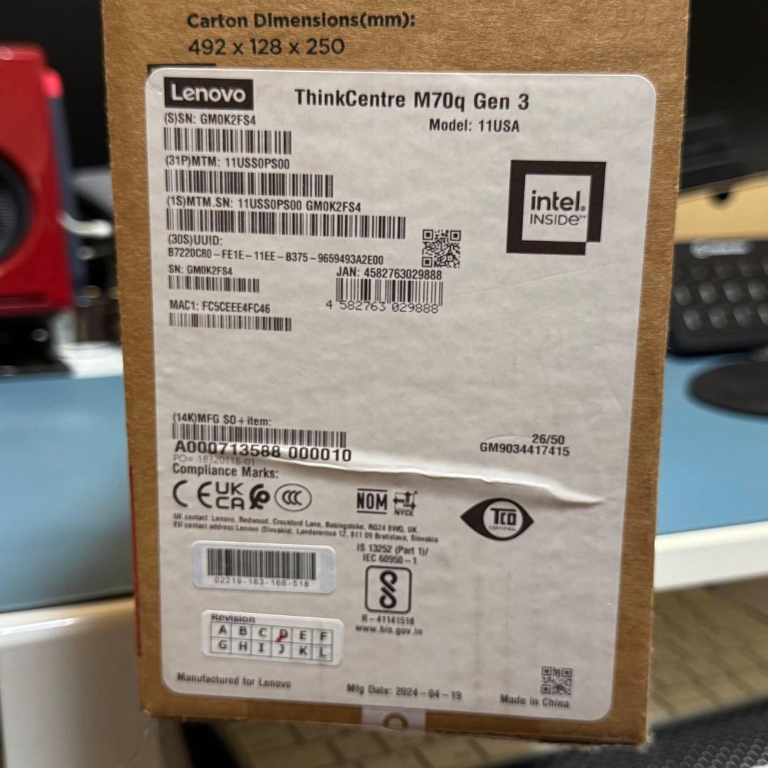 Windowsデスクトップ ThinkCentre M70q Tiny Gen3 i3-12100T