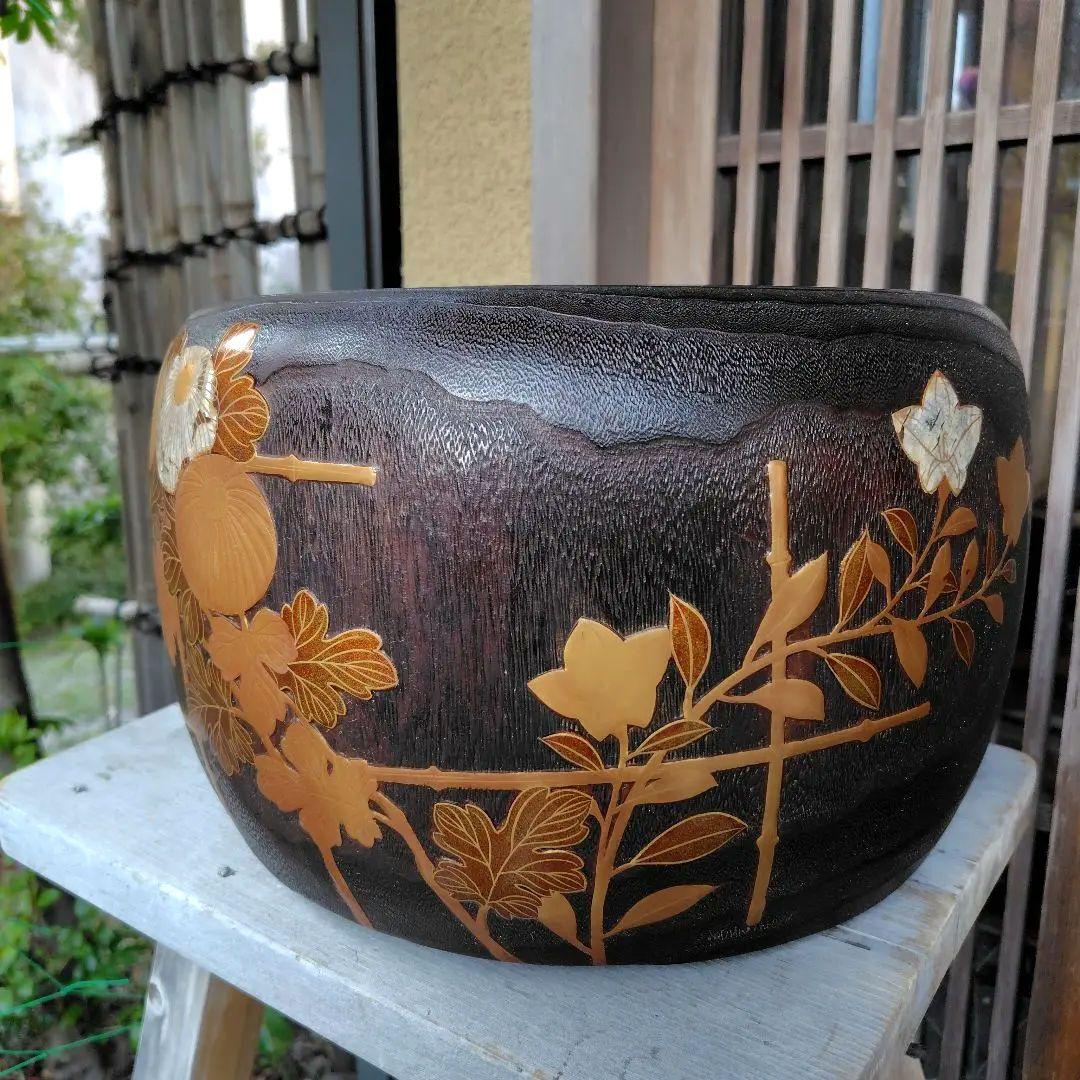 ②桐火鉢 蒔絵 火鉢 螺鈿細工 手炙り