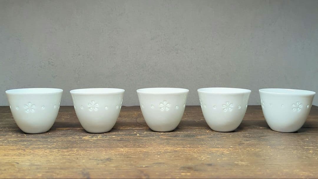 波佐見焼　丹心窯　水晶彫　茶道具　茶器　白磁湯飲み　煎茶碗　5客揃
