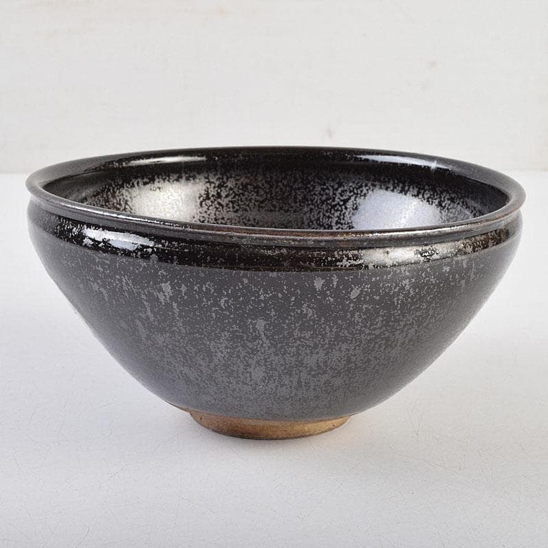 茶道具　紀州焼　葵窯　黒釉　桐文　天目茶碗　仕覆付　極め箱　V　R9617