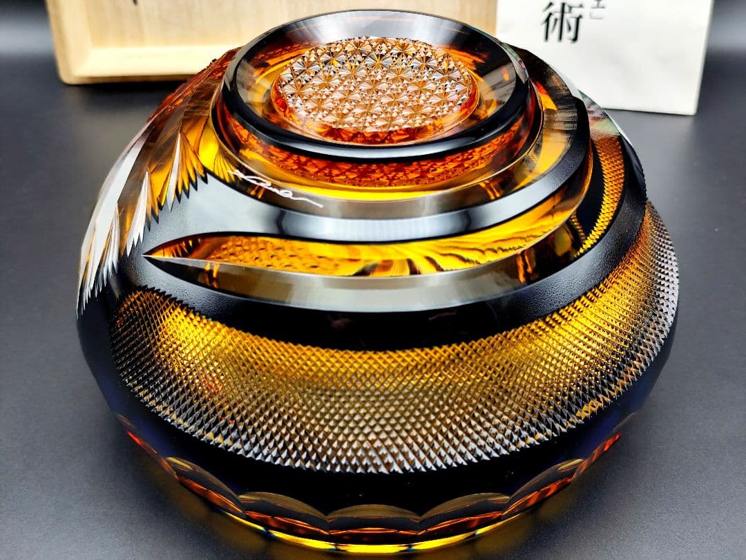 極上の逸品☆黒木国昭 綾切子 水指 二色被せガラス（切子、江戸切子、薩摩切子）