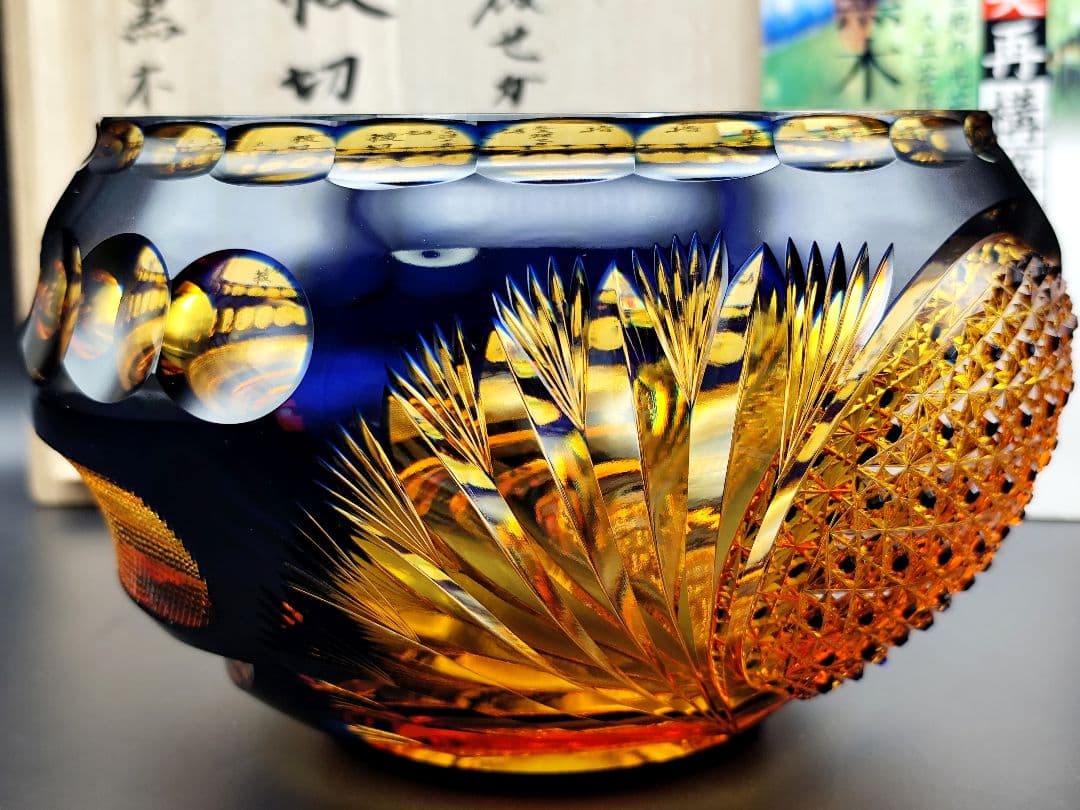 極上の逸品☆黒木国昭 綾切子 水指 二色被せガラス（切子、江戸切子、薩摩切子）