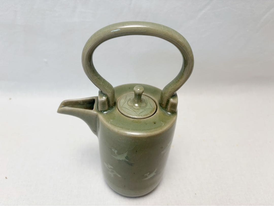 未使用 茶道具 日比野清峰作 高麗写 青磁 銚子 湯沸 水注 酒器 陶印 共箱