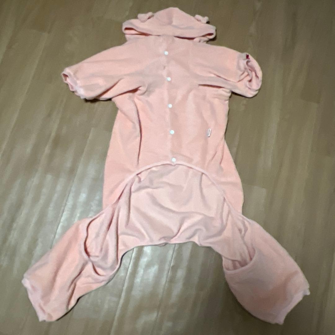 dogdeptフリース 可愛いロンパース　ピンク フード付き　4L