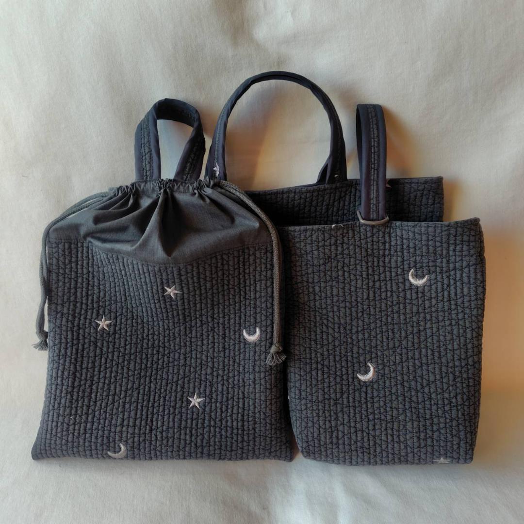 リボン刺繍☆レッスンバッグ 上履き入れ 2点セット☆ ヌビバッグ 入学