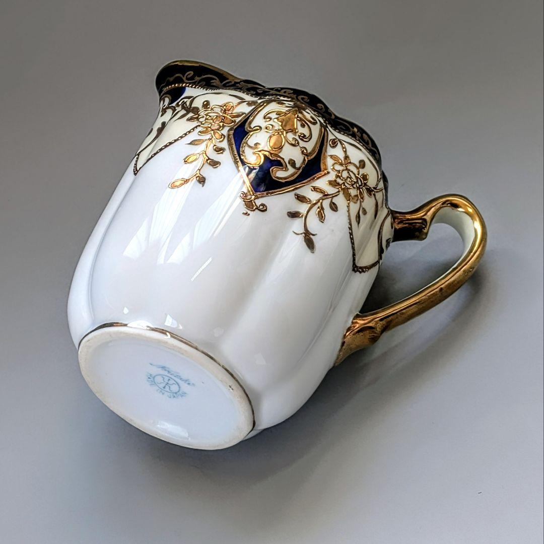 美品 オールドノリタケ マルキ印 コバルト金彩盛上 ガーランド装飾 クリーマー