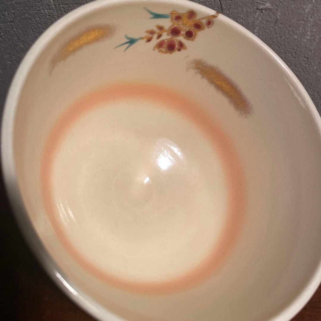 京焼 川添寿楽造 雛絵 桃絵 抹茶碗 清水 茶道具 金彩 骨董品 季節物