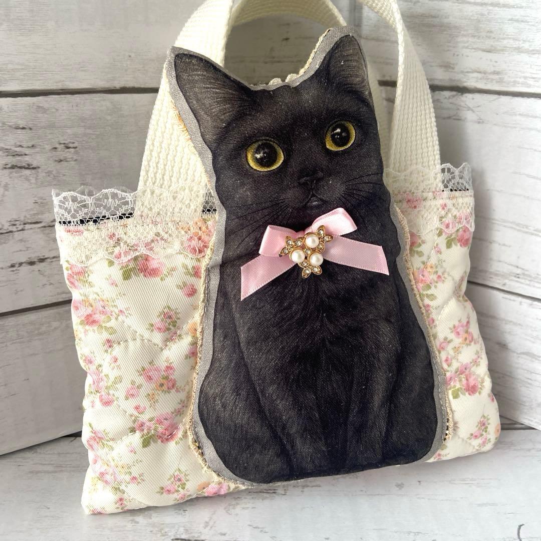 コヤンイサムチョン　黒猫ちゃん　大きめトートバッグ　ミニバック　春　お花　ハート