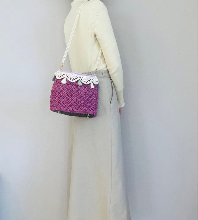 【ハンドメイド】バスケット柄 かぎ編み ショルダーバッグ