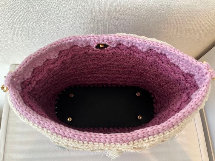 【ハンドメイド】バスケット柄 かぎ編み ショルダーバッグ