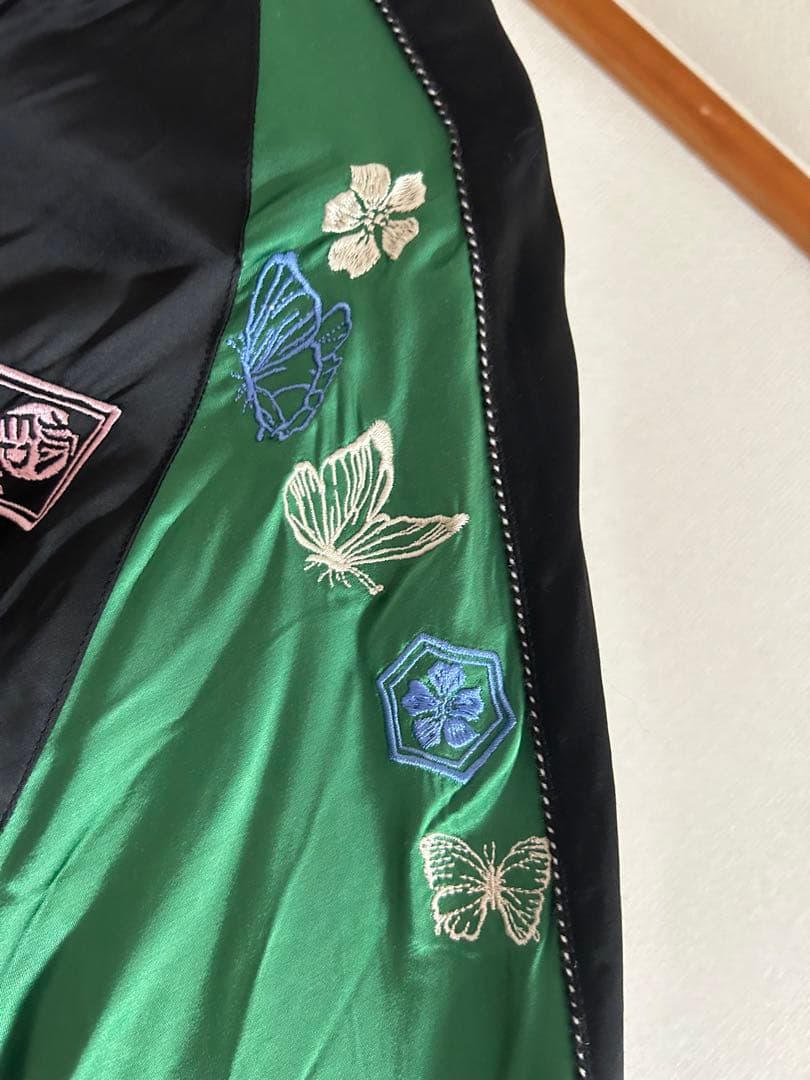 流儀圧搾 今昔 羅針盤和柄豪華総刺繍 リバーシブル 緑 青 スカジャン